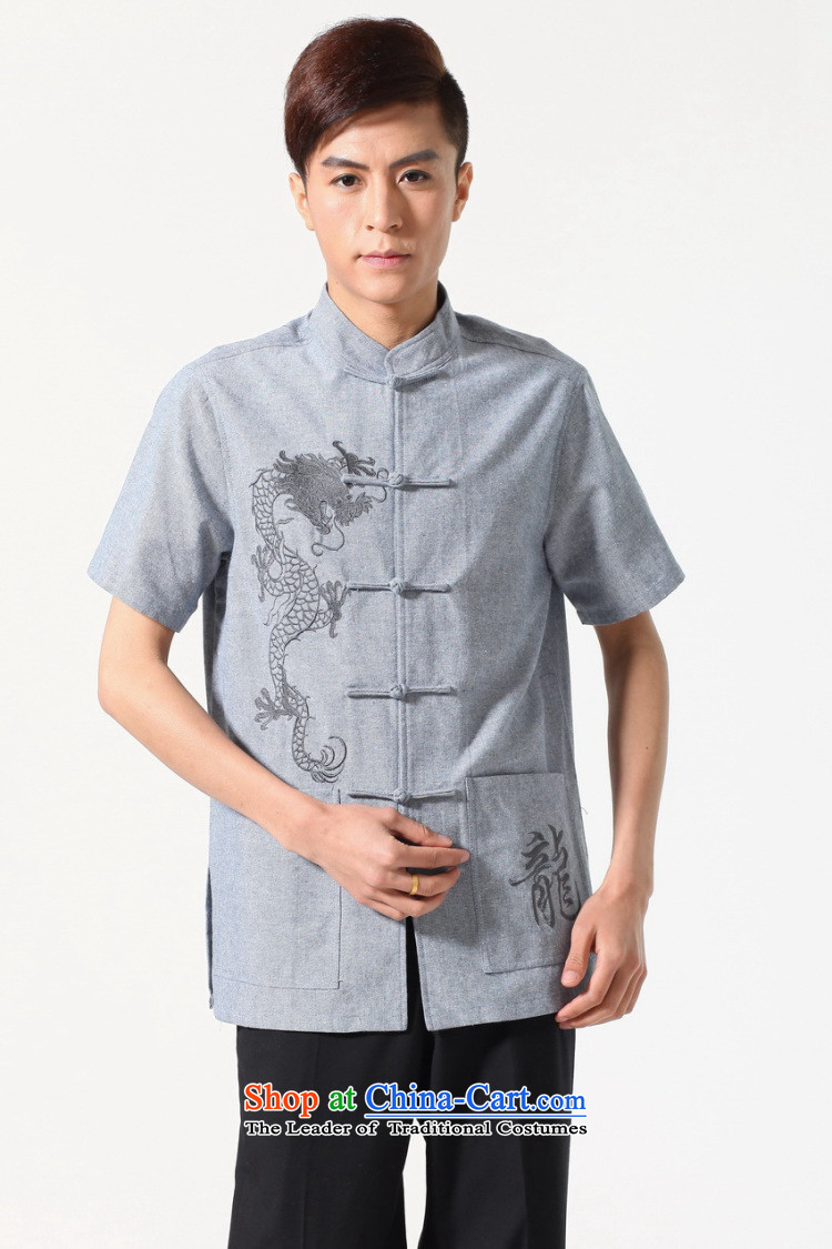 Figure for summer flowers new men short-sleeved Tang Dynasty Chinese Mock-Neck Shirt cotton linen embroidered dragon pure color breathable men and Tang dynasty -A dark picture XL, prices, brand platters! The elections are supplied in the national character of distribution, so action, buy now enjoy more preferential! As soon as possible.