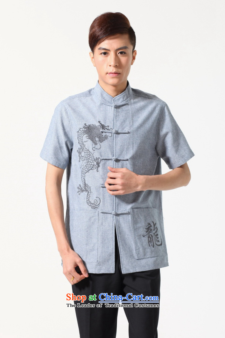 Dan smoke summer new men short-sleeved Tang Dynasty Chinese Mock-Neck Shirt cotton linen embroidery dragon pure color breathable original male Tang dynasty light 2XL Photo, prices, brand platters! The elections are supplied in the national character of distribution, so action, buy now enjoy more preferential! As soon as possible.