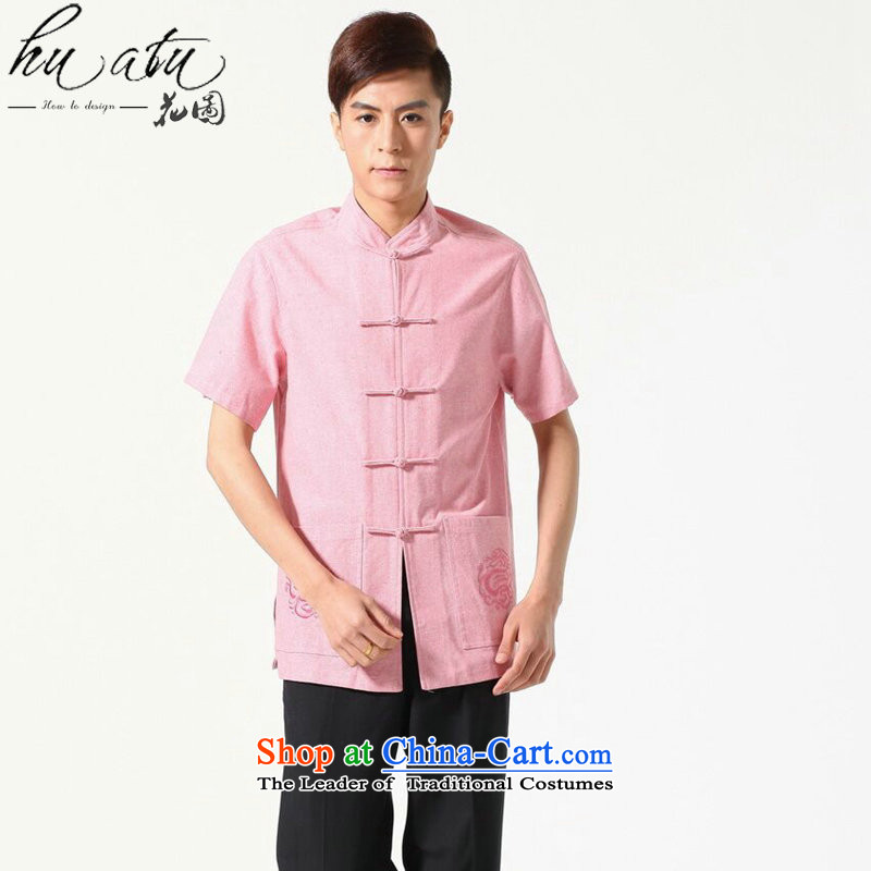 Tang Dynasty and floral summer new Chinese clothing collar cotton linen Comfort Men leisure short-sleeved shirt Tang dynasty picture color L