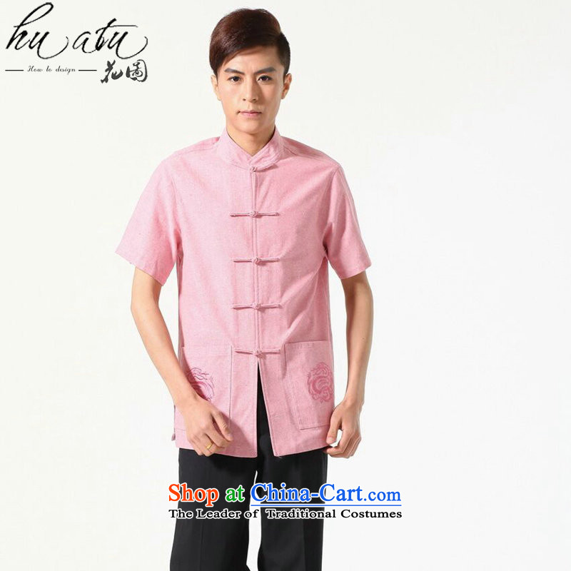 Tang Dynasty and floral summer new Chinese clothing collar cotton linen Comfort Men leisure short-sleeved shirt Tang dynasty picture color L, floral shopping on the Internet has been pressed.