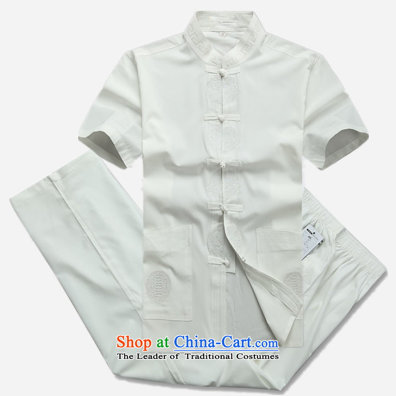The Mai-Mai multi-聽    Tang dynasty 2015 men in short-sleeved older men Tang Dynasty Package loose Han-collar manually disc Clip Kit聽180 practitioners White