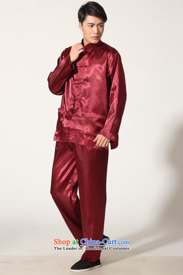 Floral men Tang Gown damask Taiji Kungfu Chinese shirt serving ethnic collar long-sleeved comfortable trousers men kit magenta M picture, prices, brand platters! The elections are supplied in the national character of distribution, so action, buy now enjoy more preferential! As soon as possible.