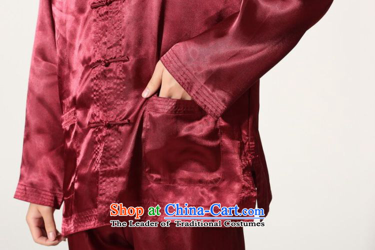 Floral men Tang Gown damask Taiji Kungfu Chinese shirt serving ethnic collar long-sleeved comfortable trousers men kit magenta M picture, prices, brand platters! The elections are supplied in the national character of distribution, so action, buy now enjoy more preferential! As soon as possible.