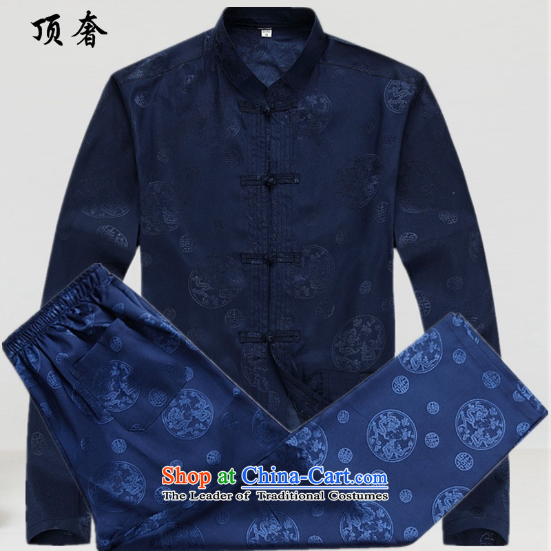 Top Luxury2015. older men Chun Tang dynasty in the summer and autumn of ethnic father Father Casual relaxd version China wind long-sleeved kit improvements with 806.1_ dark blueM_170 Kit