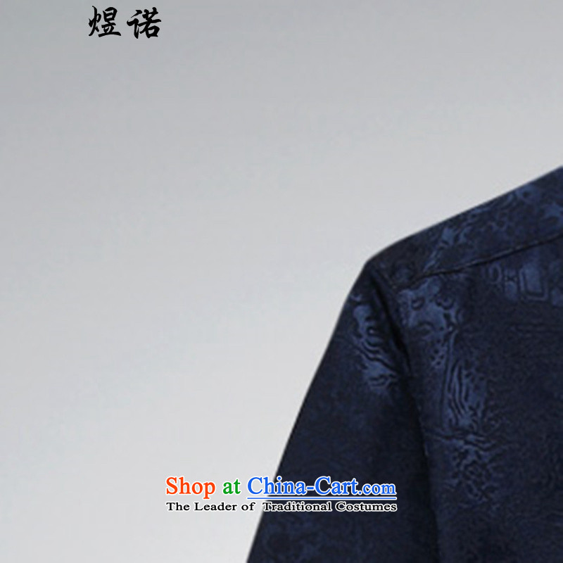 Familiar with the   spring and autumn 2015 New Tang Dynasty Package Men's Mock-Neck long-sleeved kit manual tray clip Chinese national costumes Chinese clothing large blue Single T-shirts are familiar with the , , , 185/XXL, shopping on the Internet