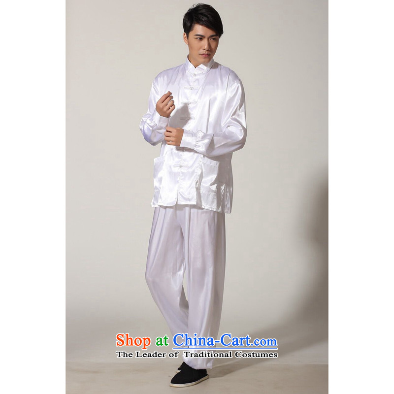 Dan smoke men new Tang Dynasty Chinese improved Mock-neck damask Taegeuk services for pure color badges of long-sleeved shirt kung fu Kit White XL, Dan Smoke , , , shopping on the Internet
