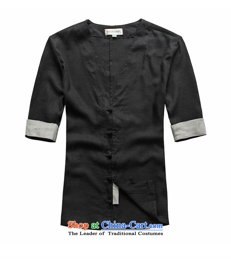 The new ocean shuai linen men short-sleeved shirt Tang dynasty national costumes summer China wind Sau San disk detained Chinese men's shirts V-neck blouse with two men micro pop-men and short-sleeved black 41/175 picture, prices, brand platters! The elections are supplied in the national character of distribution, so action, buy now enjoy more preferential! As soon as possible.