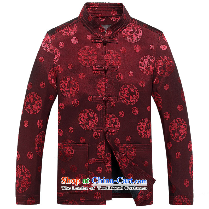 Bosnia and 15 new spring and autumn thre in older men long-sleeved jacket jacket Chinese Tang collar round Dragon Loaded male shirt F8025 Tang XL/180, espresso and thre line (gesaxing) , , , shopping on the Internet