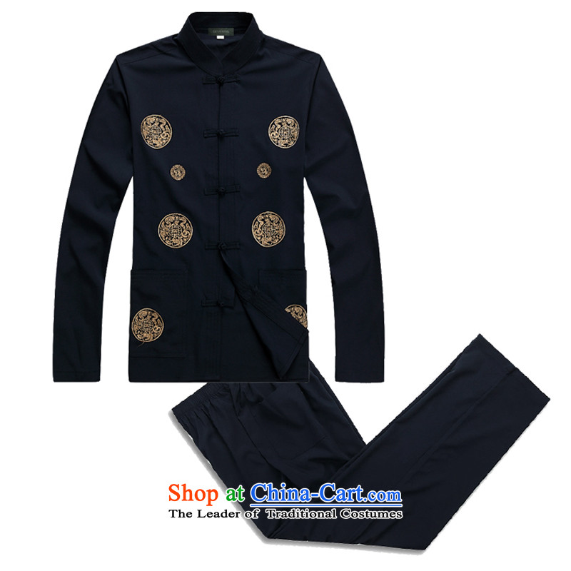 2015 Spring/Summer in new elderly men ) Long-sleeved Tang Dynasty Package Homewear Taegeuk Services China wind men long-sleeved Tang dynasty father replacing beige XXXL/190, thre line (gesaxing and Tobago) , , , shopping on the Internet