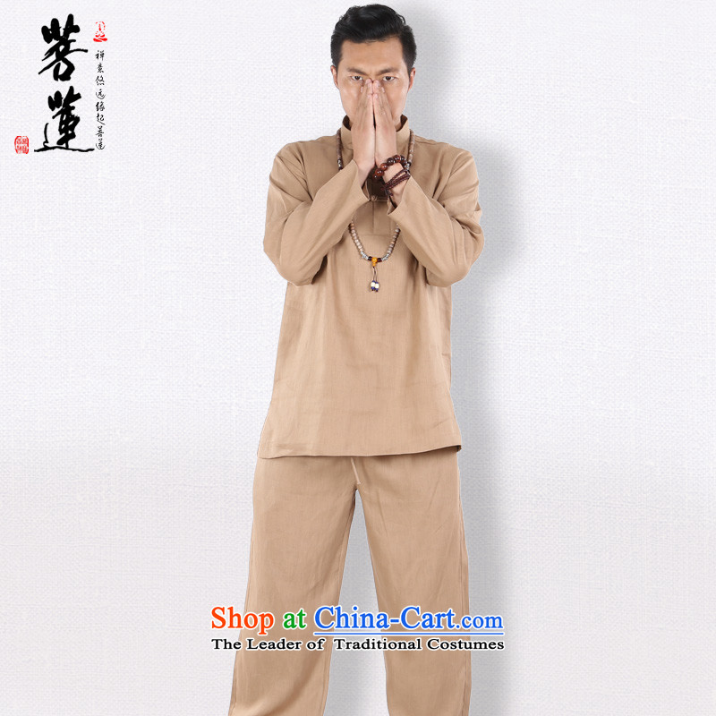 The pursuit of pure linen men in spring and autumn Lin, long-sleeved Tang dynasty China wind for meditation ball yoga services meditation services khaki XL, pursue Wu , , , shopping on the Internet