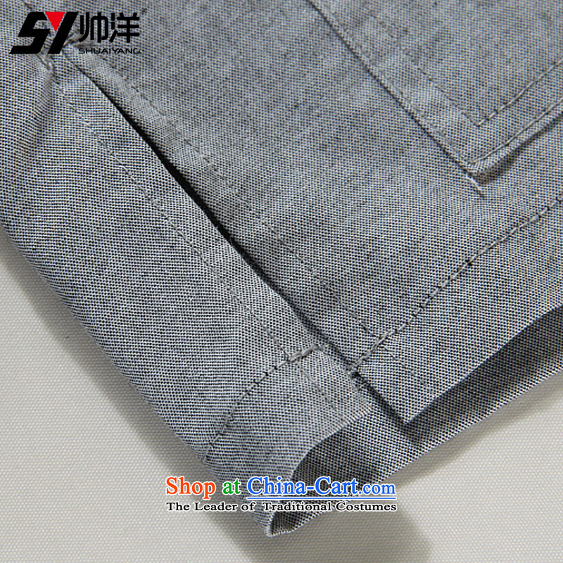 The new ocean handsome men Tang dynasty short-sleeved cotton China wind men's shirts collar disc detained men summer Chinese shirt ma gray 39/165, Shuai Yang (SHUAIYANG shopping on the Internet has been pressed.)