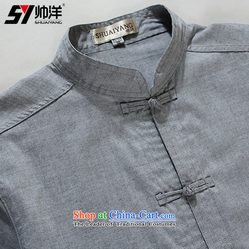 The new ocean handsome men Tang dynasty short-sleeved cotton China wind men's shirts collar disc detained men summer Chinese shirt ma gray 39/165, Shuai Yang (SHUAIYANG shopping on the Internet has been pressed.)