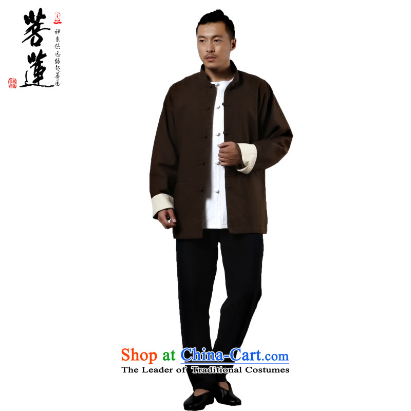 On Lin Yi cotton linen Zen meditation ball hemp jacket/men fall and winter mine-clip Flex-cotton Tang dynasty China wind Brown M of Lin , , , shopping on the Internet