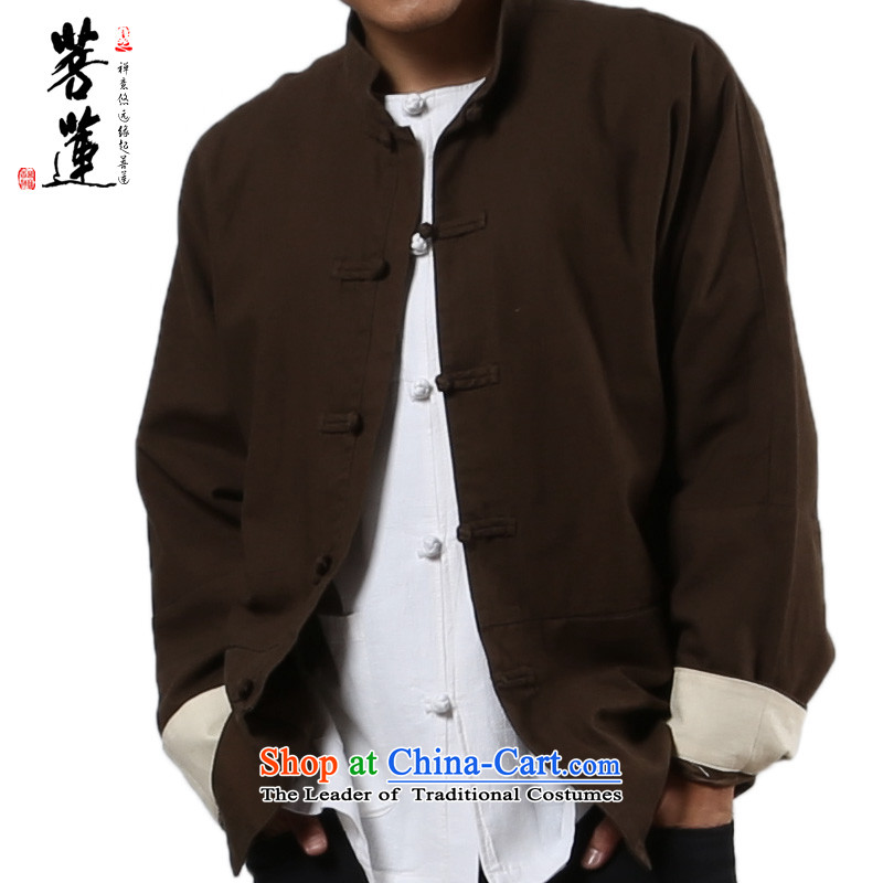 On Lin Yi cotton linen Zen meditation ball hemp jacket/men fall and winter mine-clip Flex-cotton Tang dynasty China wind Brown M of Lin , , , shopping on the Internet
