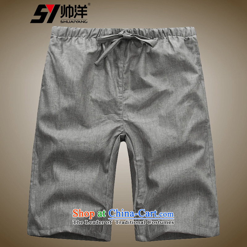The new ocean shuai linen pants men Tang Chinese shorts summer China Wind Pants Ma gray 41_175 male