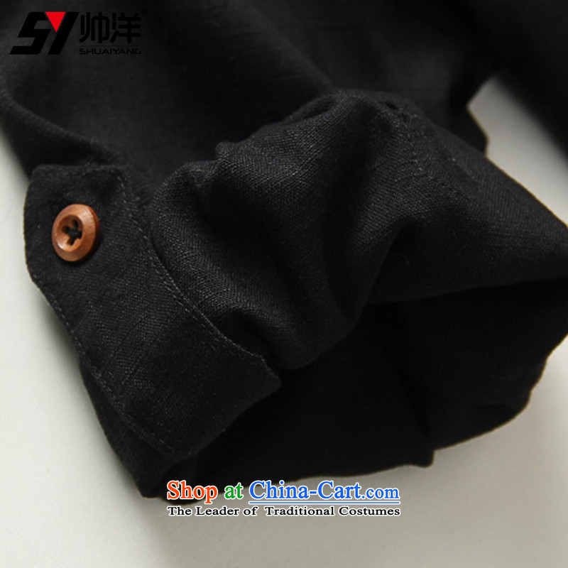 The new ocean shuai linen men Tang Dynasty Chinese Men's Shirt short-sleeved T-shirt China wind summer decorated in men's shirts, 7/black 39/165( men) is too small a    ), code (Shuai SHUAIYANG) , , , shopping on the Internet