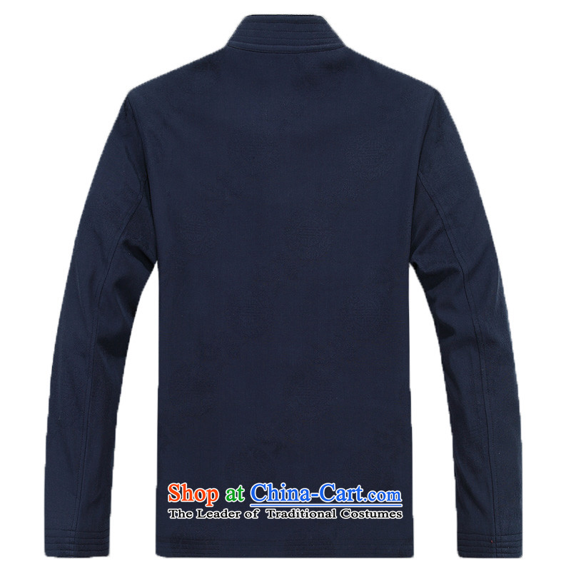 The New Man Chun Tang dynasty long-sleeved shirt, older men Tang dynasty disc older persons detained pure cotton Tang jackets men ) round-F8801 XXXL/190, dark blue line (gesaxing Bosnia and thre) , , , shopping on the Internet