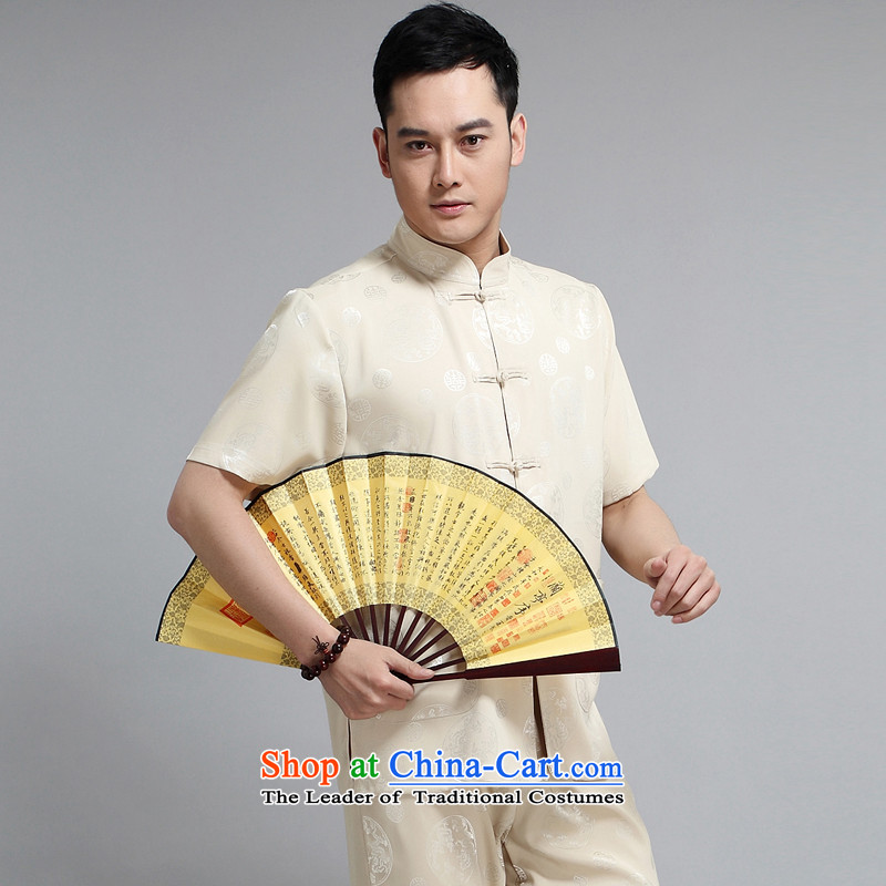 With the Chinese Tang dynasty Man Kit round dragon short-sleeved traditional cultural services China wind men Tang dynasty male short-sleeved Chinese national costumes meditation service kit XXXXL, blue with a story (wuyouwuyu) , , , shopping on the Inter