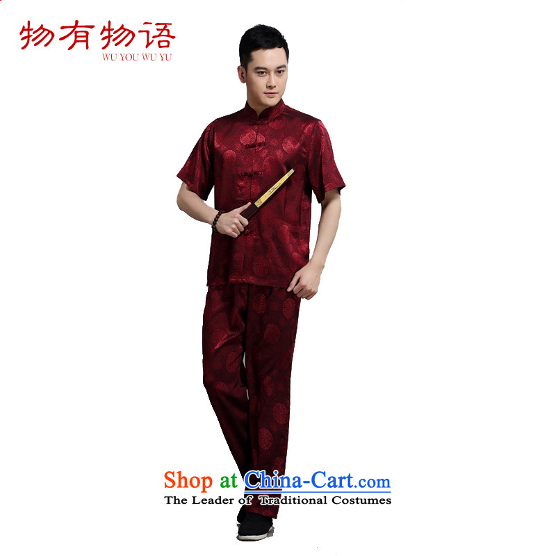 The Chinese have round-Hi Chinese tea ceremony service men and Tang dynasty summer new short-sleeved T-shirt middle-aged Chinese boxing leisure kung fu shirt red kit XXL