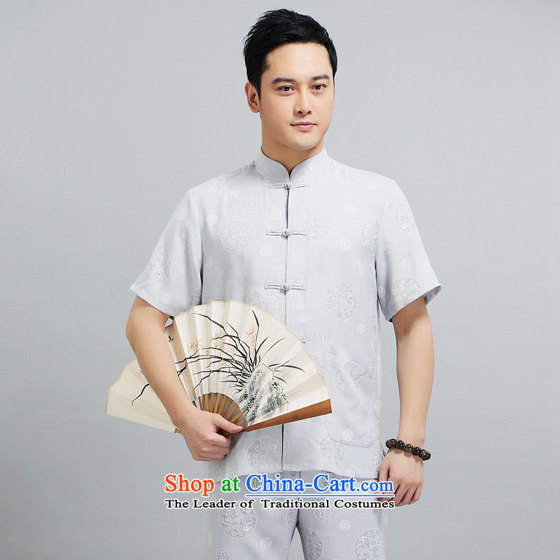 With the Chinese Tang dynasty male short-sleeved new summer 2015 cotton linen Dragon Chinese men's circle of older men summer short-sleeved Tang Dynasty Package gray suit XL, have Monogatari (wuyouwuyu) , , , shopping on the Internet