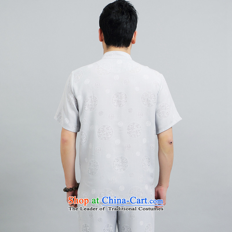 With the Chinese Tang dynasty male short-sleeved new summer 2015 cotton linen Dragon Chinese men's circle of older men summer short-sleeved Tang Dynasty Package gray suit XL, have Monogatari (wuyouwuyu) , , , shopping on the Internet