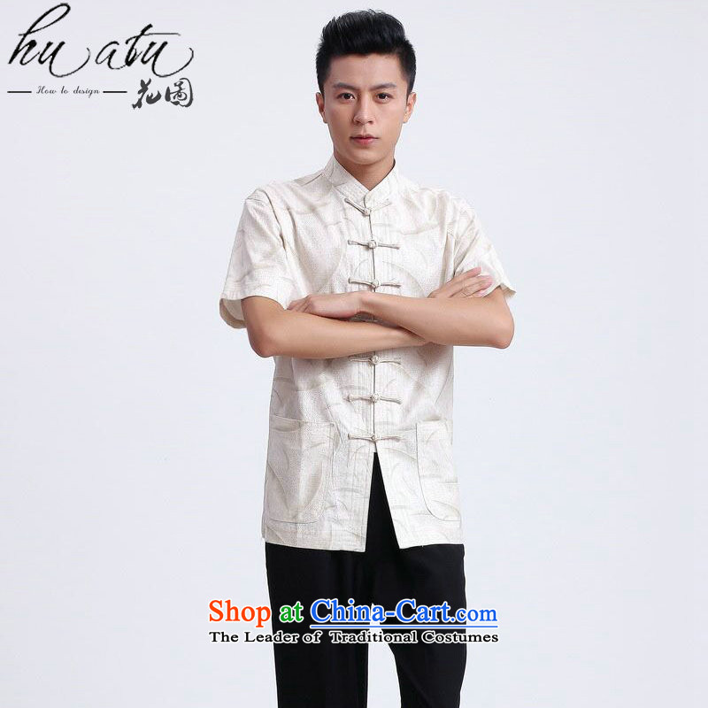 Figure for summer flowers New Men Tang dynasty national men's Chinese clothing improved linen collar Short-Sleeve Men Tang Gown - 1 XL, floral shopping on the Internet has been pressed.