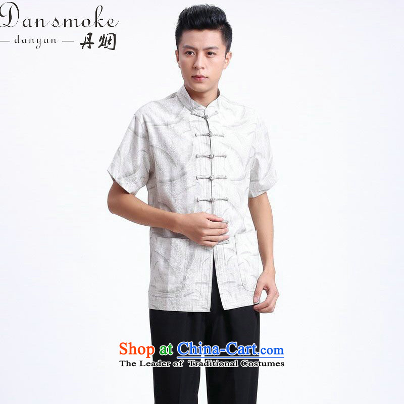 Dan smoke summer New Men Tang dynasty national men's Chinese clothing improved linen collar Short-Sleeve Men Tang - 2 Dan smoke.... 3XL, shopping on the Internet