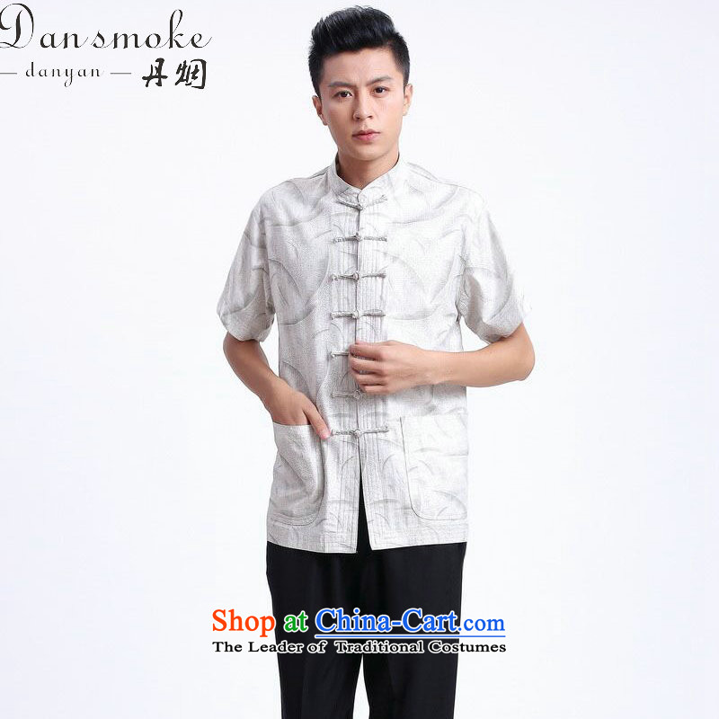 Dan smoke summer New Men Tang dynasty national men's Chinese clothing improved linen collar Short-Sleeve Men Tang - 2 Dan smoke.... 3XL, shopping on the Internet