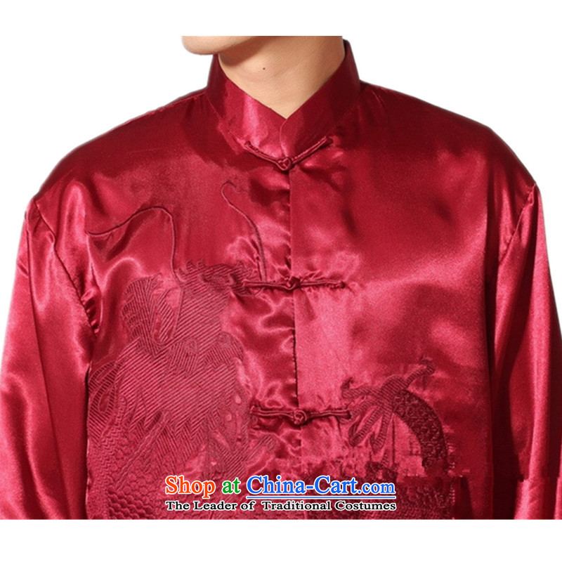In accordance with the new fuser men pure color embroidered dragon shirt + Leisure pants retro sheikhs wind Tang Dynasty Package  in accordance with the fuser Lgd/m0013# Magenta XL, , , , shopping on the Internet