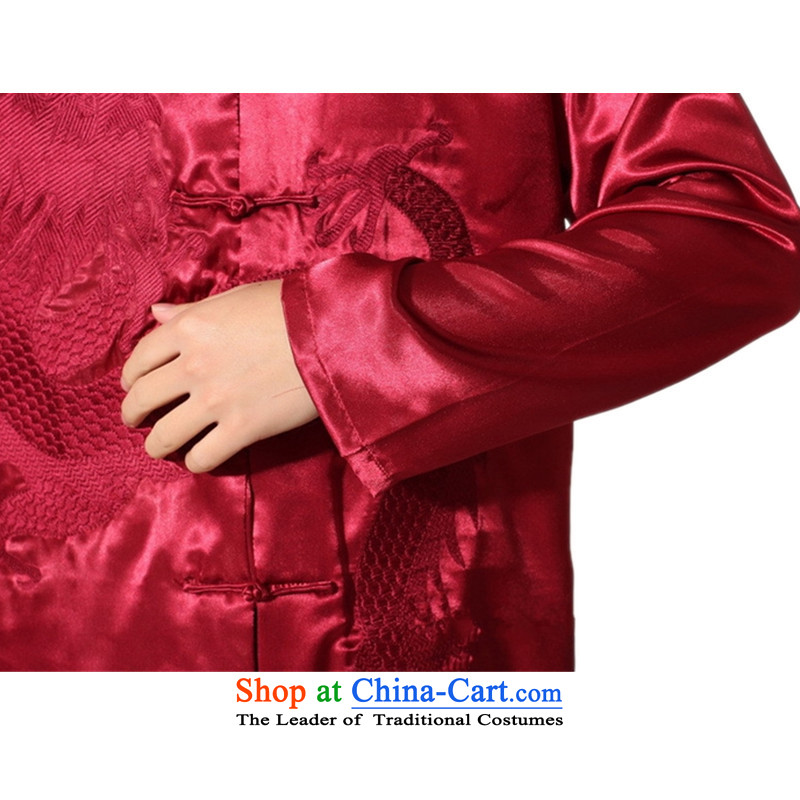 In accordance with the new fuser men pure color embroidered dragon shirt + Leisure pants retro sheikhs wind Tang Dynasty Package  in accordance with the fuser Lgd/m0013# Magenta XL, , , , shopping on the Internet