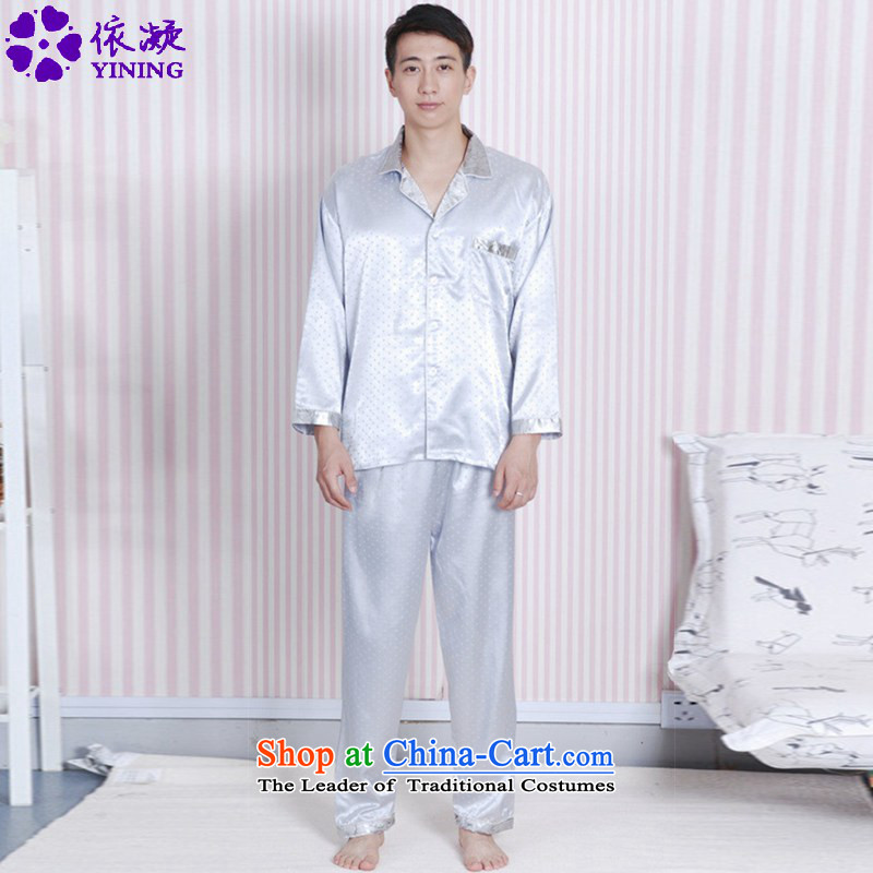In accordance with the new fuser men retro China wind lapel CSMS stamp shirt + casual pants two kits Tang Dynasty Package LGD_SH0007_ -A gray XL