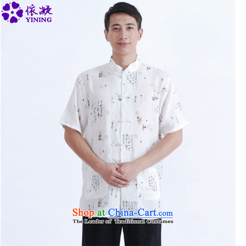 In accordance with the new summer gel men of ethnic Chinese Tang dynasty Short-Sleeve Mock-Neck single row detained suit father Tang dynasty replace short-sleeved T-shirt LGD_M0004_ figure M
