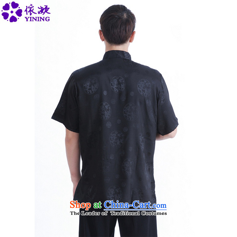 In accordance with the fuser for summer new classic ethnic Tang Gown cheongsam collar single row detained father replacing Tang dynasty LGD/M0016# short-sleeved T-shirt  , black to gel , , , shopping on the Internet