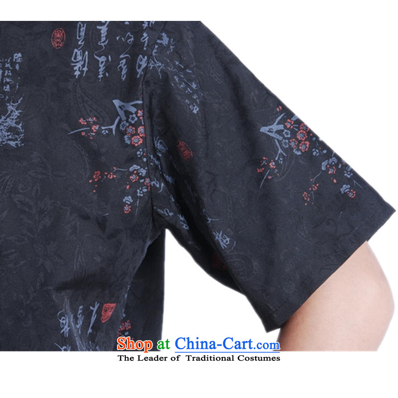In accordance with the fuser for summer stylish new men Chinese Daily Tang dynasty qipao text stamp father load flower short-sleeved blouses Lgd/m0022# Tang Black M, in accordance with the fuser has been pressed shopping on the Internet