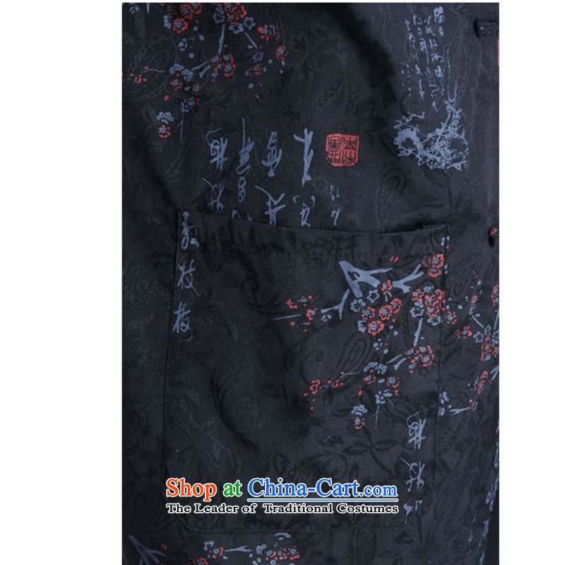 In accordance with the fuser for summer stylish new men Chinese Daily Tang dynasty qipao text stamp father load flower short-sleeved blouses Lgd/m0022# Tang Black M, in accordance with the fuser has been pressed shopping on the Internet
