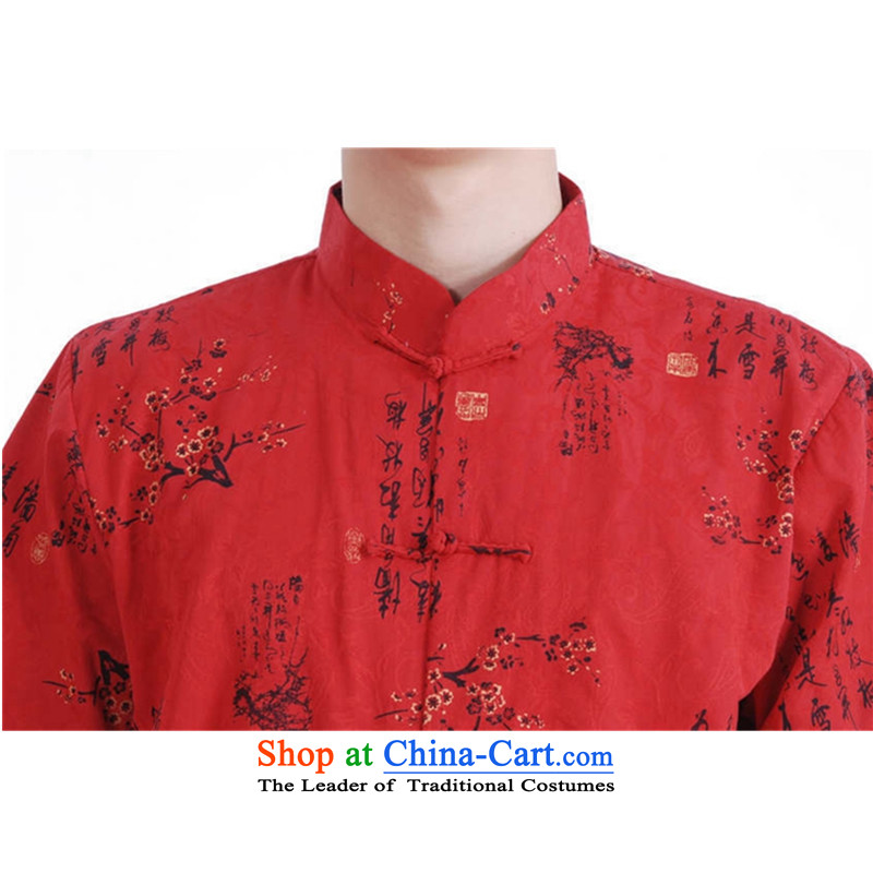 In accordance with the fuser for summer stylish new men of ethnic Tang dynasty qipao gown collar Straight Single Row detained father replacing Tang dynasty LGD/M0023# short-sleeved T-shirt  , red in accordance with the fuser has been pressed shopping on t
