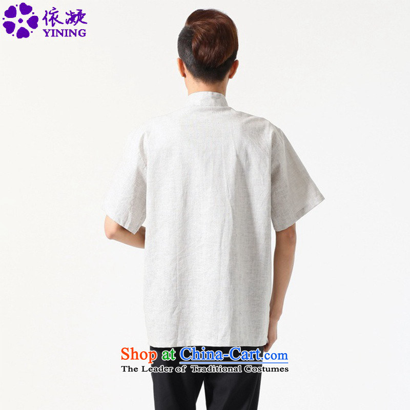 In accordance with the fuser for summer stylish new men Tang Gown cheongsam collar double pocketed the father's replace Tang dynasty LGD/M0051# short-sleeved T-shirt , gray to fuser -A , , , shopping on the Internet