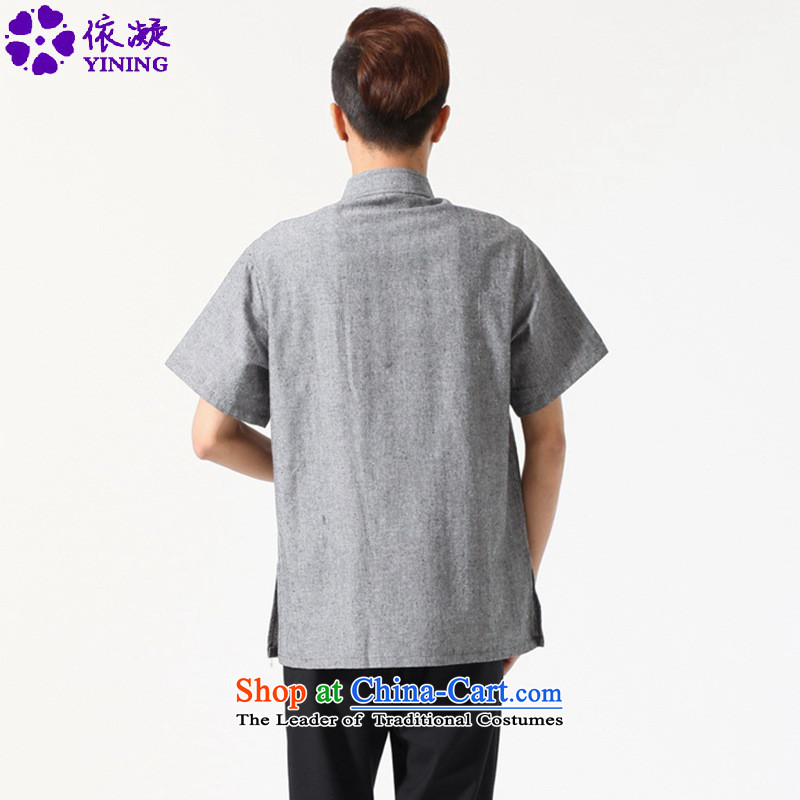 In accordance with the stylish new fuser summer Men's Mock-Neck Shirt Tang dynasty straight up dragon design embroidered with Father Tang dynasty short-sleeved T-shirt LGD/M0052#  2XL, carbon in accordance with the fuser has been pressed shopping on the I