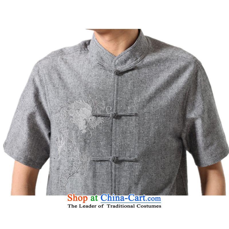 In accordance with the stylish new fuser summer Men's Mock-Neck Shirt Tang dynasty straight up dragon design embroidered with Father Tang dynasty short-sleeved T-shirt LGD/M0052#  2XL, carbon in accordance with the fuser has been pressed shopping on the I