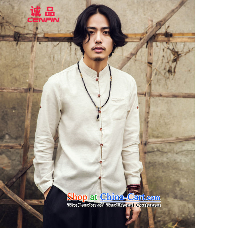Eslite Men's Mock-Neck Shirt Leisure Spring 2015 New Product China wind wood collar shirt clip C25 m White , L-Eslite (CENPIN) , , , shopping on the Internet