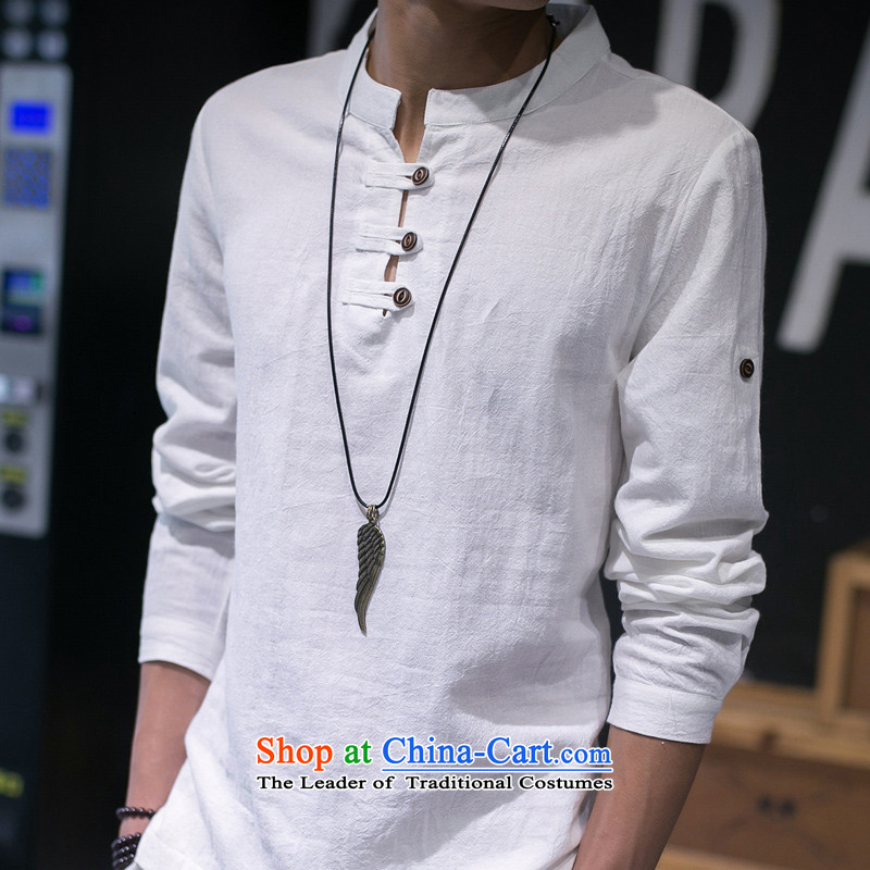 Eslite autumn linen shirt, male, linen collar cotton linen long-sleeved shirt leisure pure color kit 8032 White XL, Eslite (CENPIN) , , , shopping on the Internet