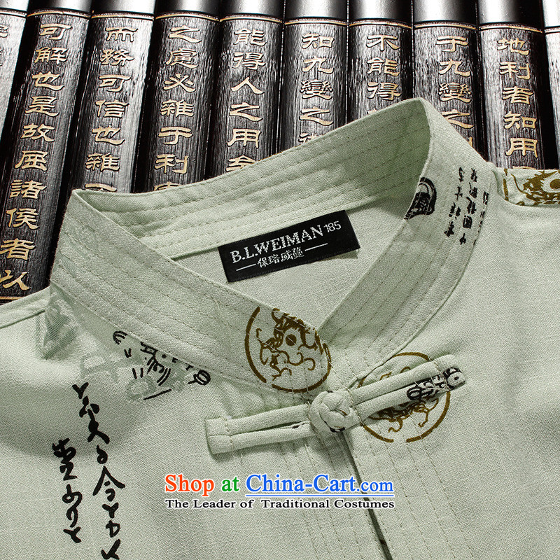The Lhoba nationality Wei Mephidross warranty in spring and summer 2015 natural cotton linen men's summer Tang dynasty, forming a blacklead shirt short-sleeved T-shirt father national shirt China wind linen: Green 180, Warranty, Judy Wai (B.L.WEIMAN Overg