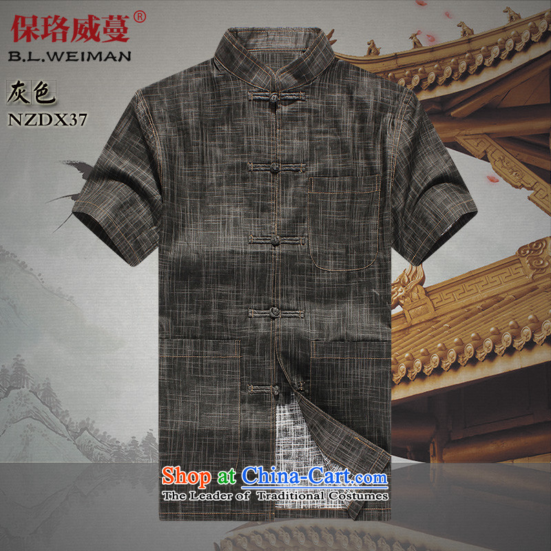 The Lhoba nationality Wei Overgrown Tomb summer warranty 2015 new products Tang dynasty men short-sleeved natural linen of older persons in the ethnic Chinese costumes grandpa summer load gray T-shirt father?190