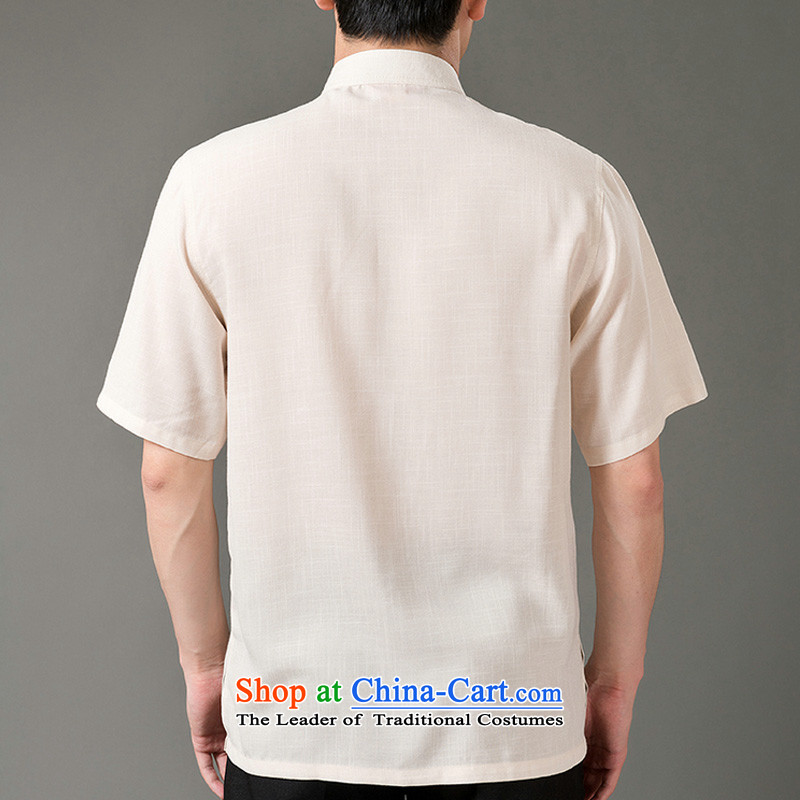 Boris poem federation short-sleeved Tang dynasty in Tang Dynasty elderly men by 2015 summer, emulation silk Tang blouses manually disc detained national costumes Chinese collar Tang Dynasty poem Bob XL/175, beige Federation (lianbangbos) , , , shopping on