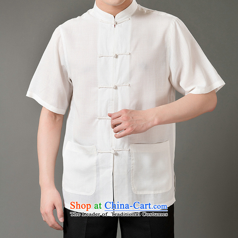 Boris poem federation short-sleeved Tang dynasty in Tang Dynasty elderly men by 2015 summer, emulation silk Tang blouses manually disc detained national costumes Chinese collar Tang Dynasty poem Bob XL/175, beige Federation (lianbangbos) , , , shopping on