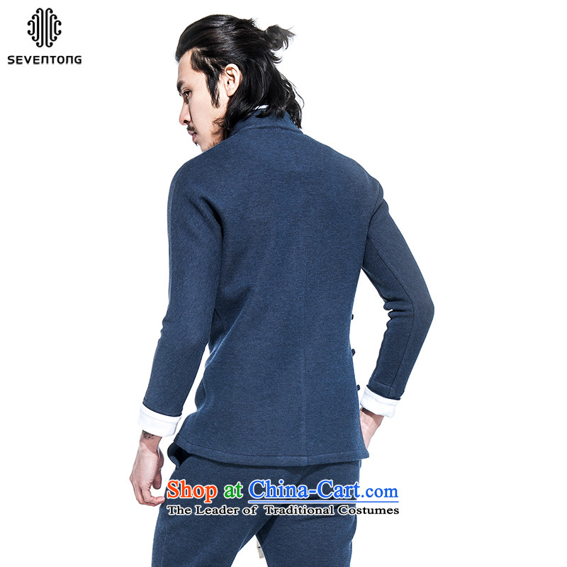 Seventy-tang China wind air layer continued (A/51/708 trim is pressed to disc detained men Han-Tang Dynasty Chinese jacket improved retro blue L pre-sale 7 Day Shipping, Tsat Tang (seventang design shopping on the Internet has been pressed.)