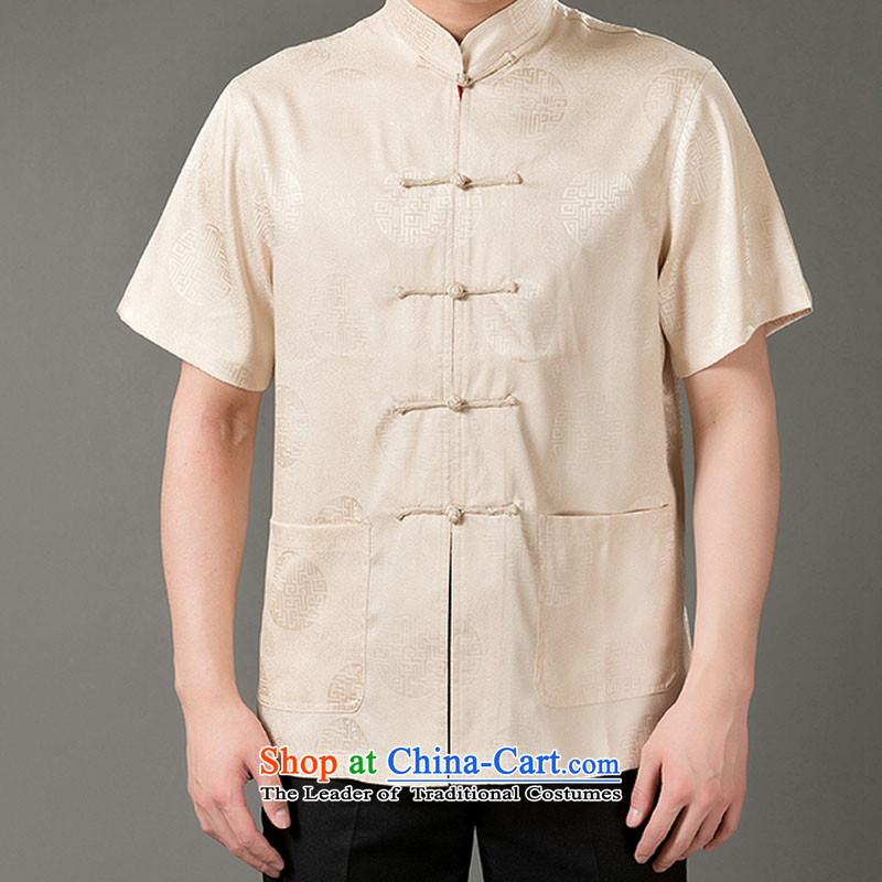 Boris poem federation short-sleeved Tang dynasty in Tang Dynasty elderly men by 2015 summer, emulation silk Tang blouses manually disc detained national costumes Chinese Tang dynasty white collar L/170, Federation Bao Shi (lianbangbos) , , , shopping on t