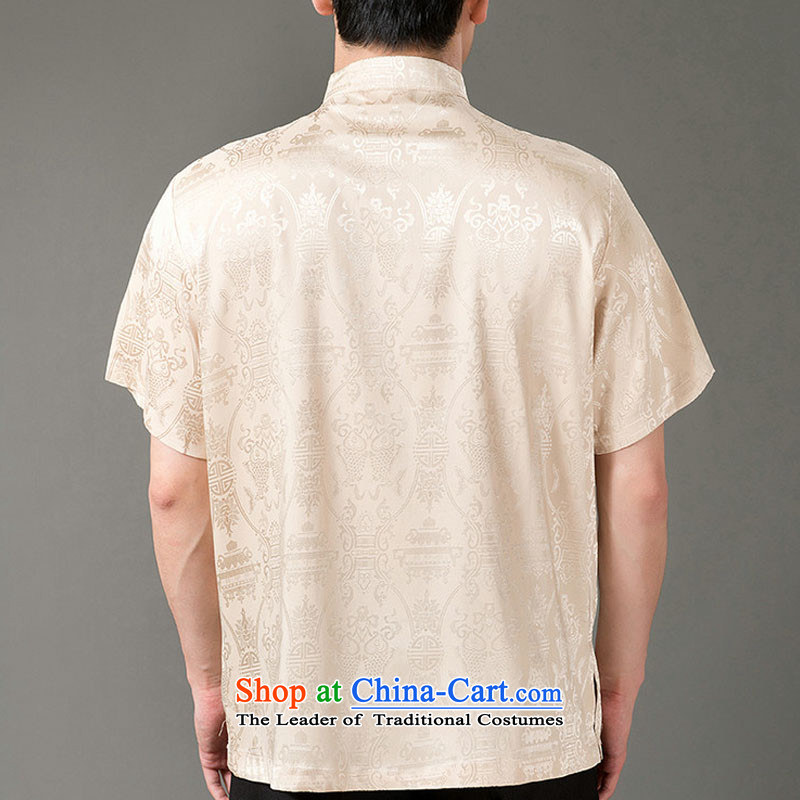 Boris poem federation short-sleeved Tang dynasty in Tang Dynasty elderly men by 2015 summer, emulation silk Tang blouses manually disc detained national costumes Chinese collar Tang Dynasty poem Bob M/165, beige Federation (lianbangbos) , , , shopping on