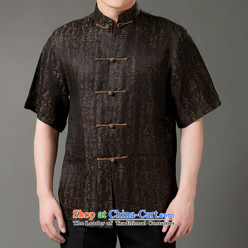 Boris poem federation short-sleeved Tang dynasty in the cloud of incense yarn men older Tang dynasty 2015 summer, silk Tang hand-held national costumes Chinese Tang dynasty collar deep coffee M_165