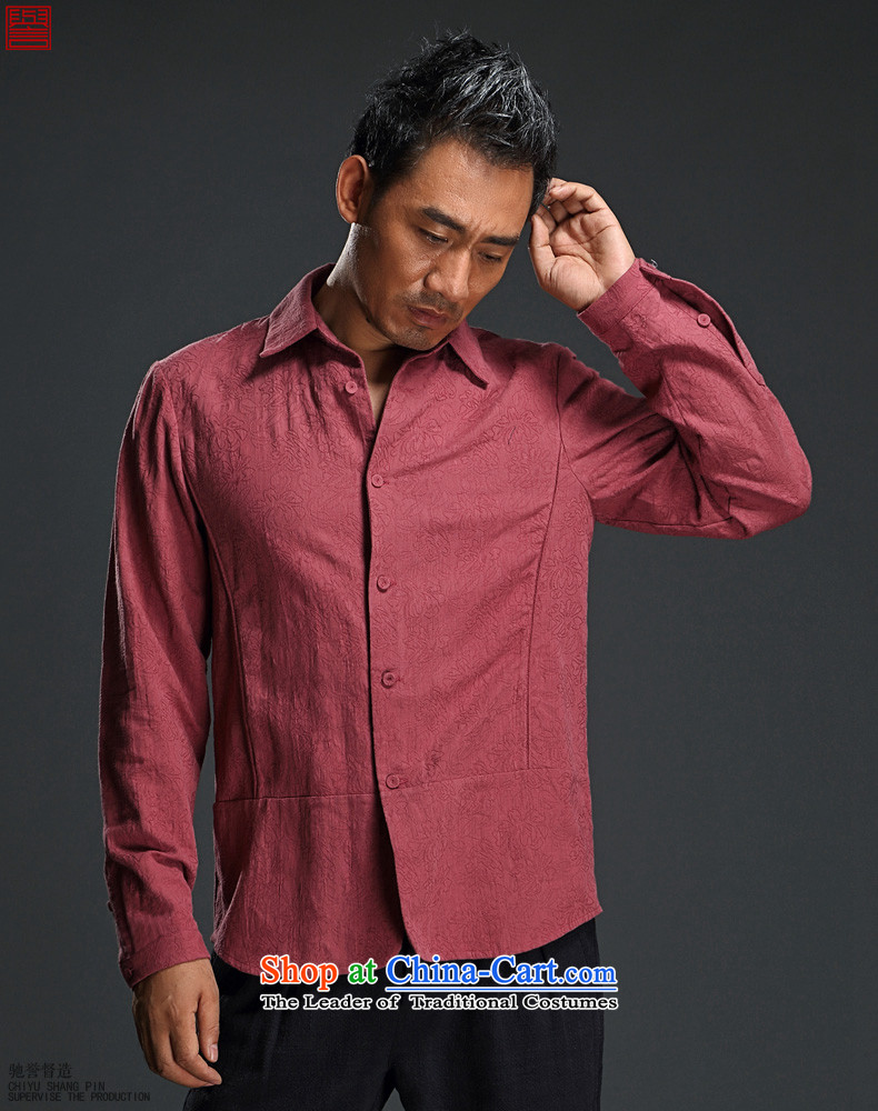 Renowned men jacquard long-sleeved shirt lapel male national costumes China wind Men's Shirt spring improved Tang Dynasty Large red wine shirts XL Photo, prices, brand platters! The elections are supplied in the national character of distribution, so action, buy now enjoy more preferential! As soon as possible.